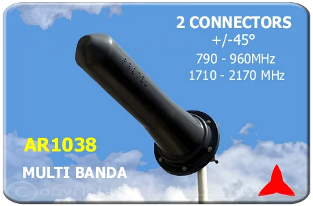 Protel AR1038 Antenna yagi direzionale alto guadagno doppia polarizzazione incrociata banda GSM-R umts  dcs gsm lte 3g 4g 750 960 MHz 1710 2170 MHz