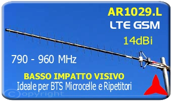 Protel AR1029.L antenna direzionale yagi basso impatto visivo 790 960 MHz 14 dBi 4G GSM GSM-R LTE