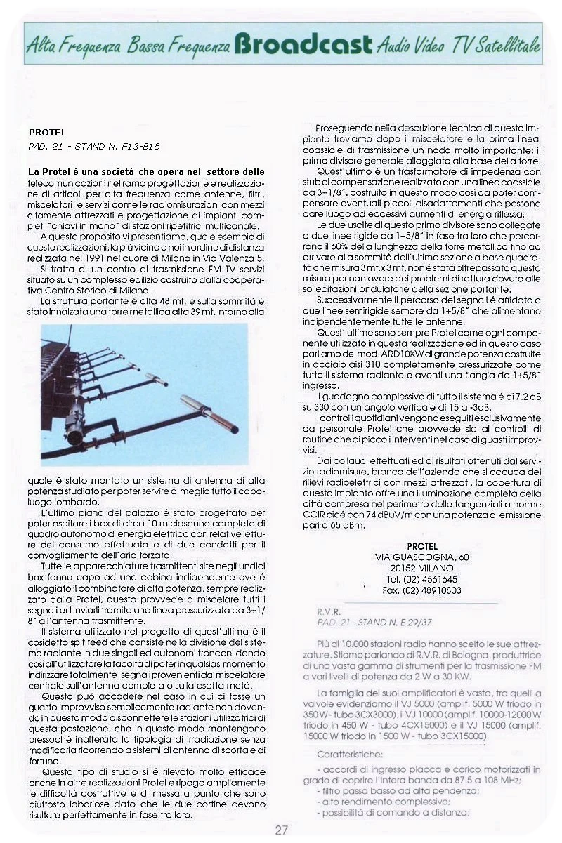 Stampa Protel Antenne TVR Magazine 11-1992