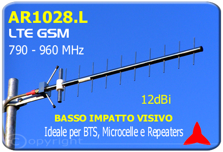 Protel AR1028.L antenna yagi basso impatto visivo alto guadagno 790 960 MHz 12 dBi 4G GSM GSM-R LTE