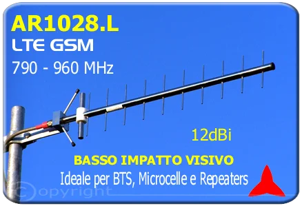 Protel AR1028.L antenna yagi basso impatto visivo alto guadagno 790 960 MHz 12 dBi 4G GSM GSM-R LTE